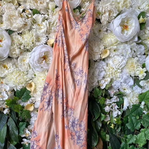 Free People Floral Silk Slip Dress w Slit - Picture 1 of 6